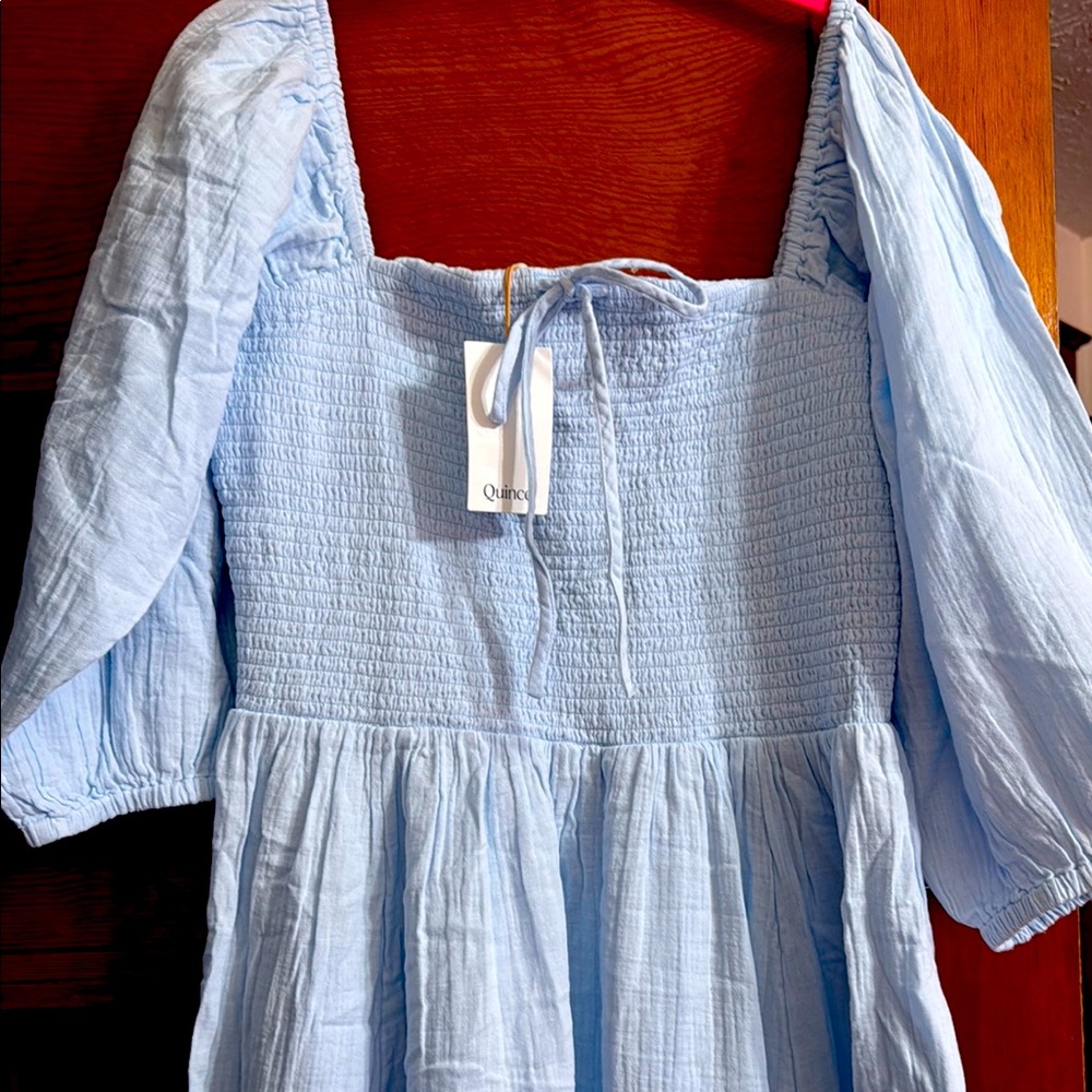 Quince women’s cotton gauze smocked dress. XL